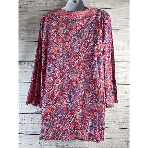 Talbots NEW Tunic Blouse PINK Geometric Long Bell Sleeve Sz XL Light Peasant - Picture 6 of 13